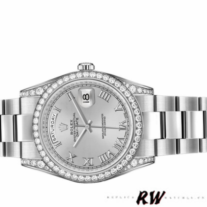 Rolex Day-Date 118389 Silver Roman Numeral Dial 36MM Unisex Replica Watch