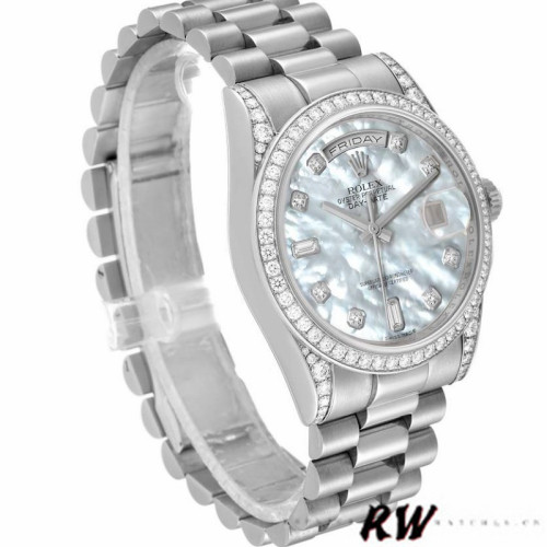 Rolex Day-Date 118389 Diamond Bezel MOP White Dial 36MM Unisex Replica Watch