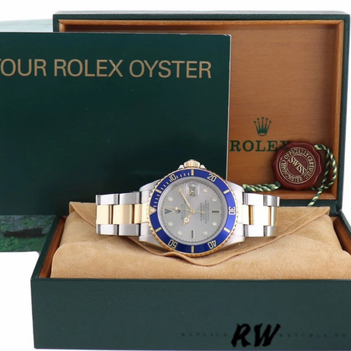 Rolex Submariner 16613 Two Tone Silver Blue Dial 40mm Mens Replica Watch