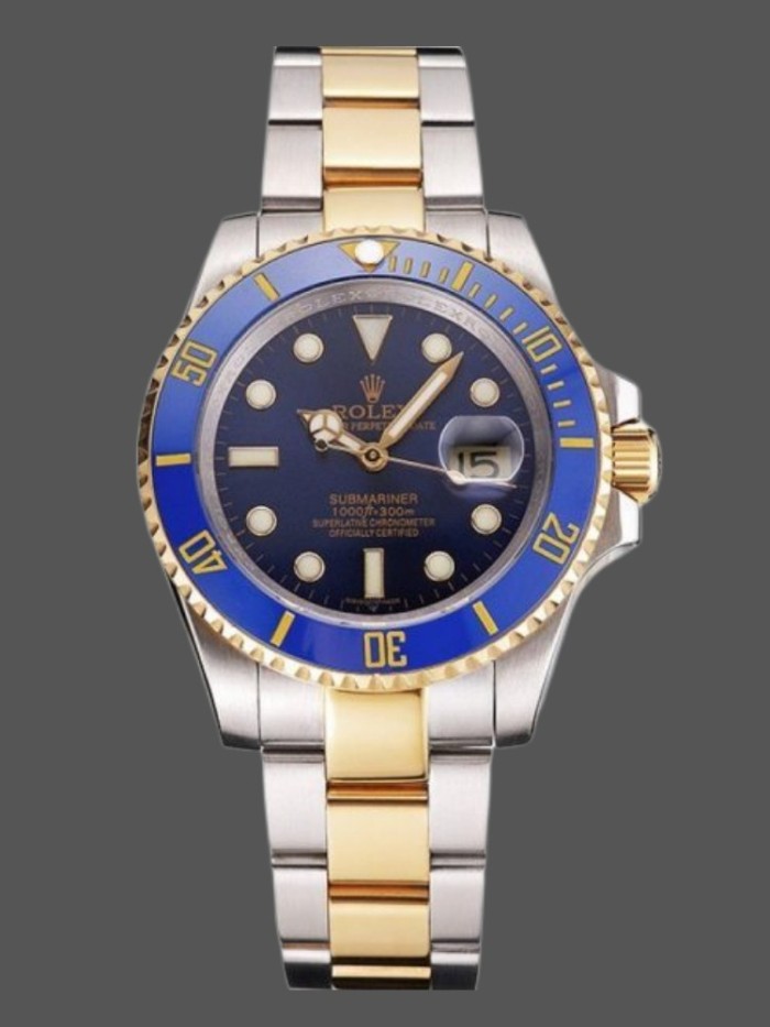 Rolex Submariner PR16233B Two Tone Blue Dial 41mm Mens Replica Watch