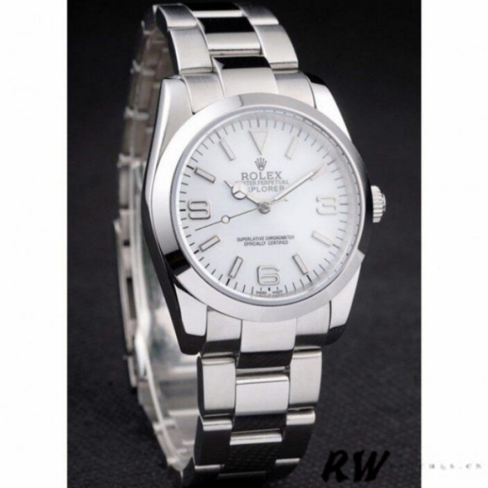 Rolex Explorer Polished 98086 Stainless Steel White Dial 37MM Mens Replica Watch