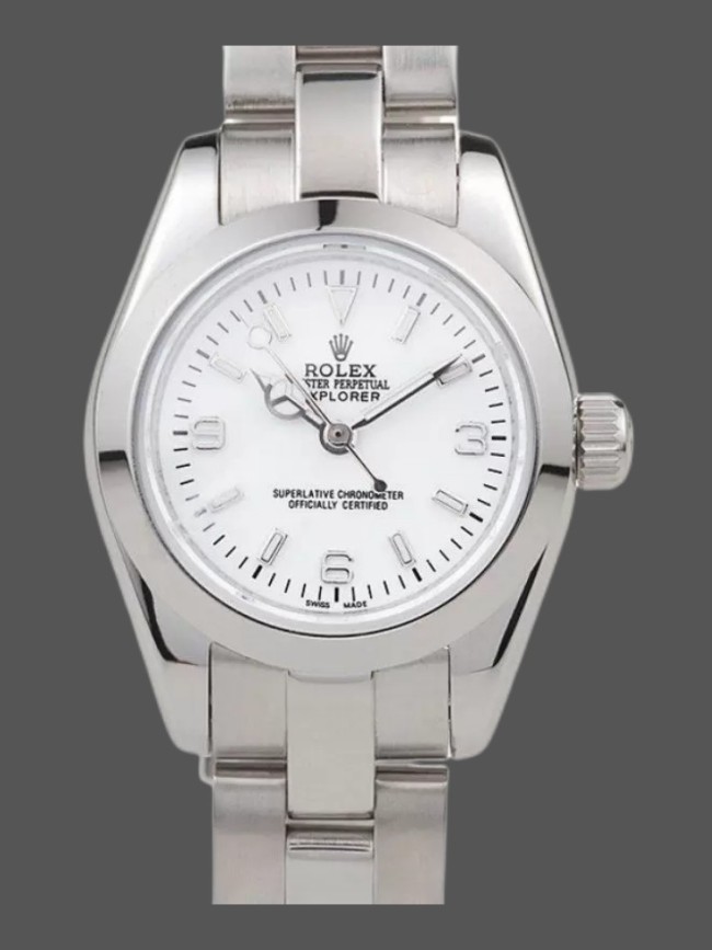 Rolex Explorer Polished 98088 Stainless Steel White Dial 26MM Lady Replica Watch