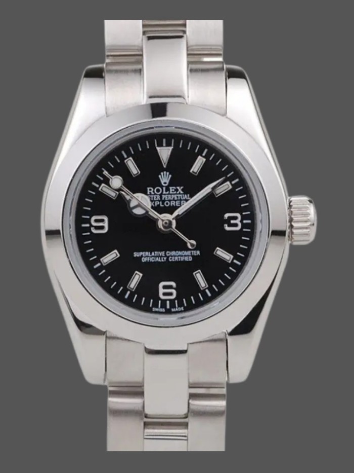 Rolex Explorer Polished 98089 Stainless Steel Black Dial 26MM Lady Replica Watch