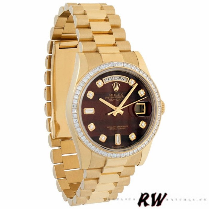 Rolex Day-Date 118398 Bulls Eye Brown Diamond Dial 36MM Unisex Replica Watch