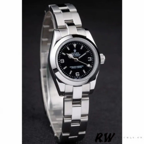 Rolex Explorer Polished 98089 Stainless Steel Black Dial 26MM Lady Replica Watch
