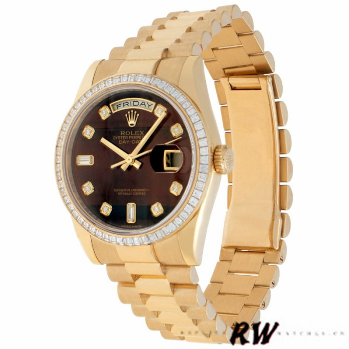 Rolex Day-Date 118398 Bulls Eye Brown Diamond Dial 36MM Unisex Replica Watch