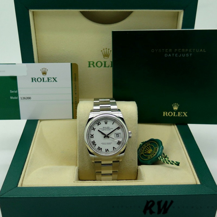 Rolex Datejust 126200 White Roman Dial Stainless Steel 36MM Unisex Replica Watch 