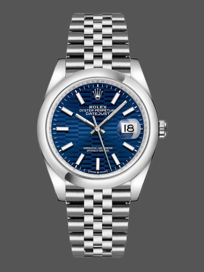 Rolex Datejust 126200 Stainless Steel Automatic Blue Motif Wave Dial 36MM Unisex Replica Watch 