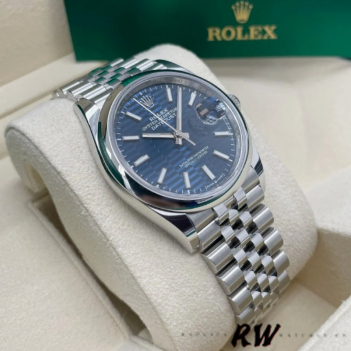 Rolex Datejust 126200 Stainless Steel Automatic Blue Motif Wave Dial 36MM Unisex Replica Watch 