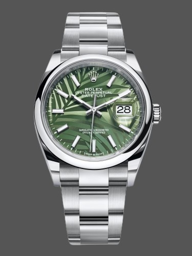 Rolex Datejust 126200 Olive Green Palm Motif Dial Stainless steel 36MM Unisex Replica Watch