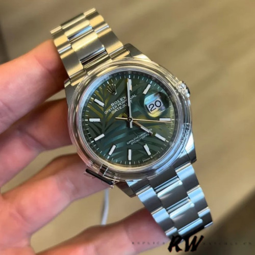 Rolex Datejust 126200 Olive Green Palm Motif Dial Stainless steel 36MM Unisex Replica Watch