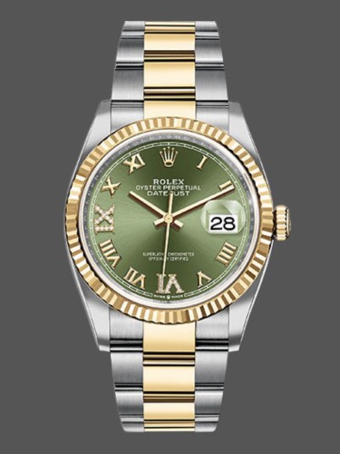 Rolex Datejust 126233 Olive Green Dial Yellow Gold and Oystersteel 36MM Unisex Replica Watch