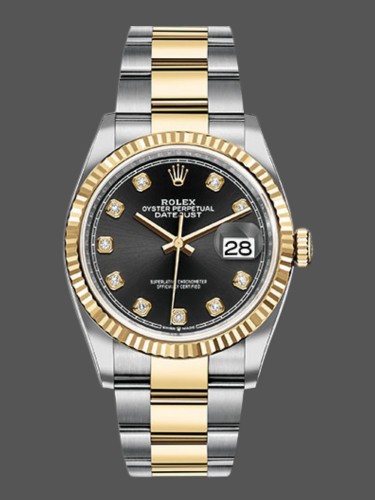 Rolex Datejust 126233 Black Diamond Dial Fluted Bezel 36MM Unisex Replica Watch