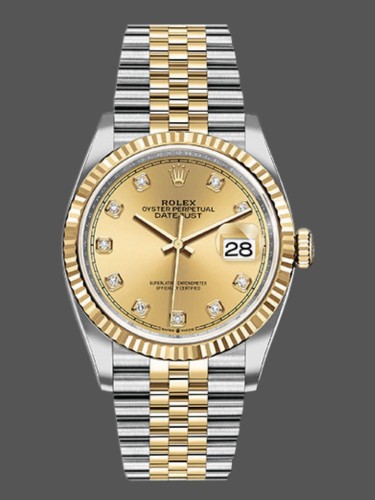 Rolex Datejust 126233 Champagne Diamond Dial Fluted Bezel 36MM Unisex Replica Watch