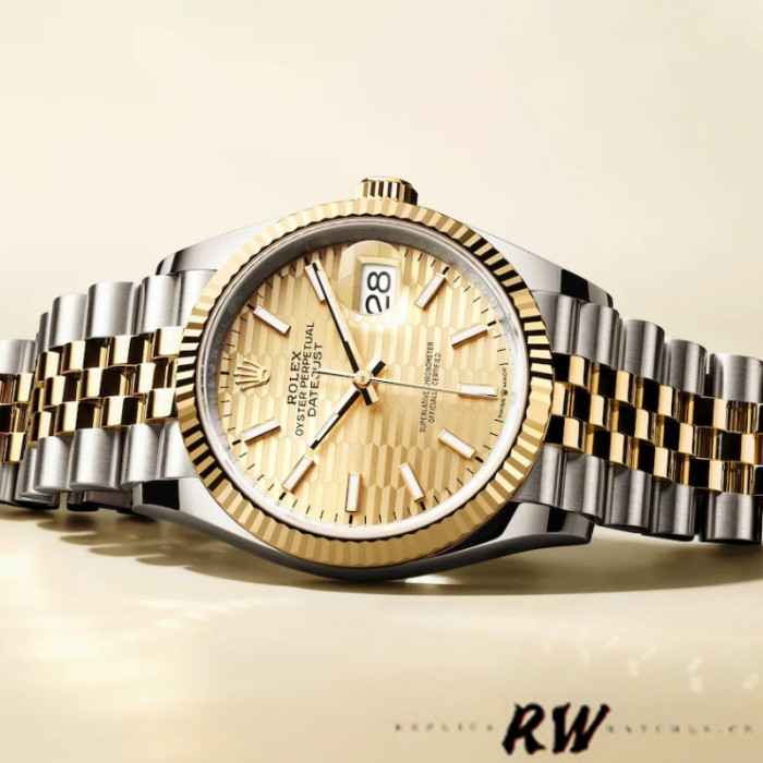 Rolex Datejust 126233 Champagne Motif dial Fluted Bezel 36MM Unisex Replica Watch