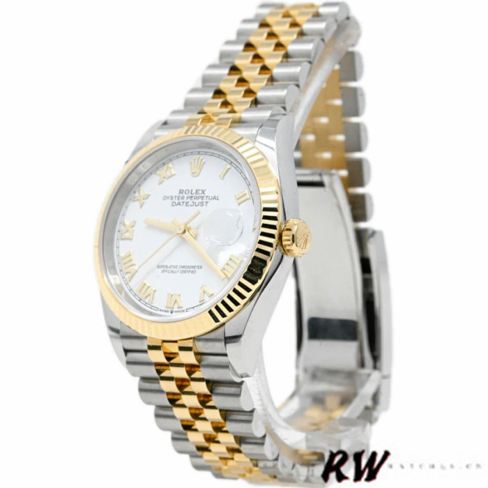 Rolex Datejust 126233 White Roman Dial Fluted Bezel 36MM Unisex Replica Watch