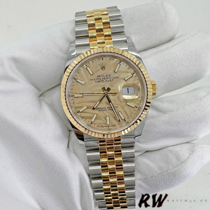 Rolex Datejust 126233 Golden Palm Motif Dial Fluted Bezel 36MM Unisex Replica Watch