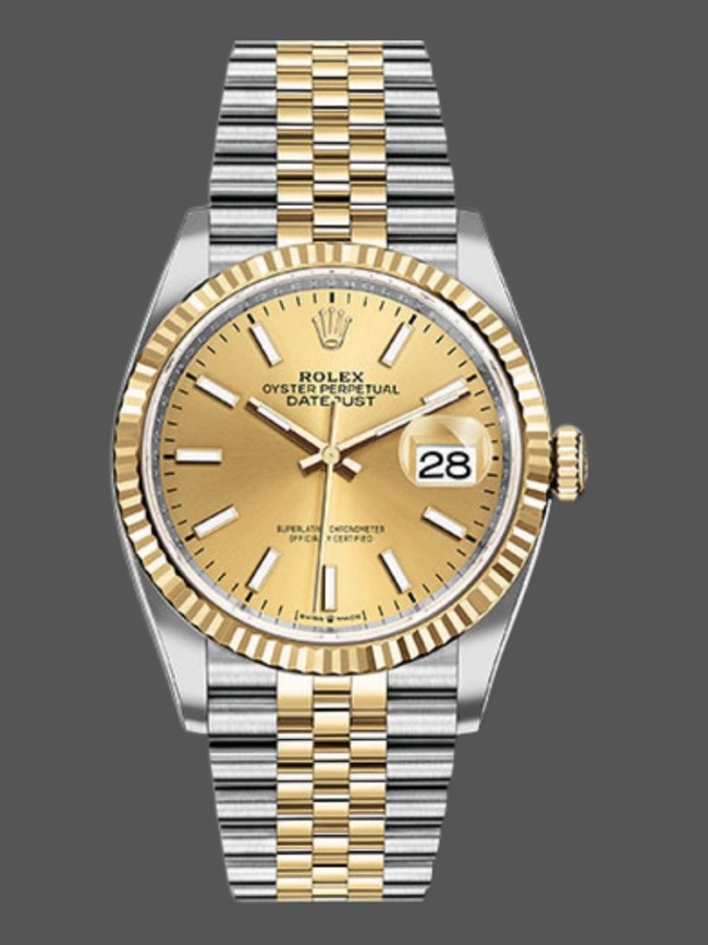 Rolex Datejust 126233 Champagne Index Dial Fluted Bezel 36MM Unisex Replica Watch