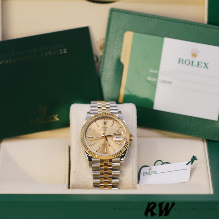 Rolex Datejust 126233 Champagne Index Dial Fluted Bezel 36MM Unisex Replica Watch