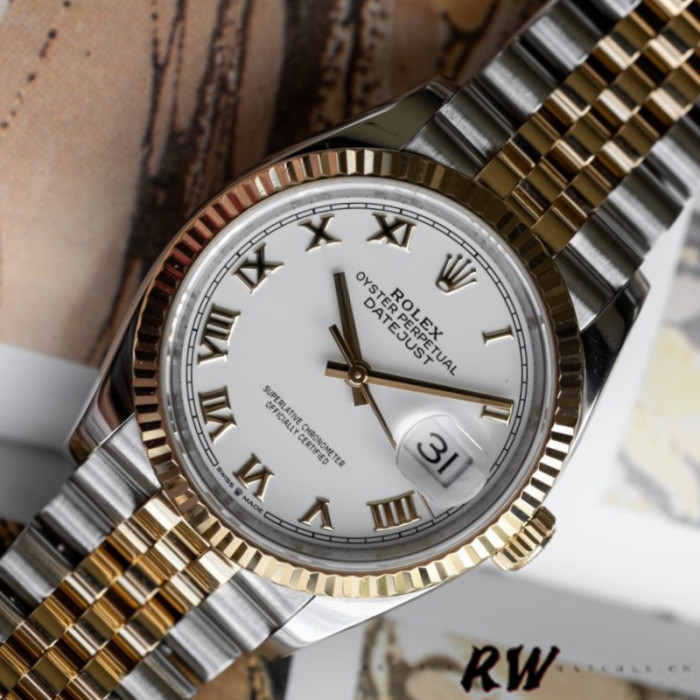 Rolex Datejust 126233 White Roman Dial Fluted Bezel 36MM Unisex Replica Watch