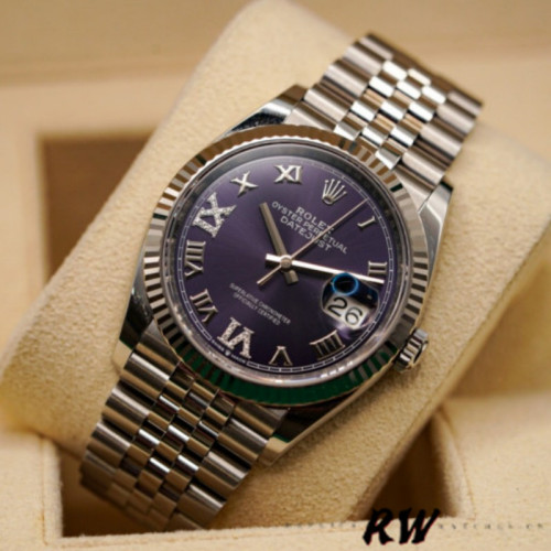 Rolex Datejust 126234 Fluted Bezel Aubergine Dial 36MM Unisex Replica Watch