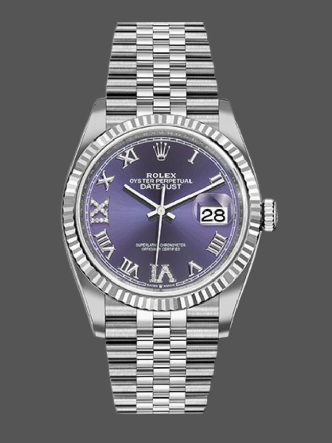 Rolex Datejust 126234 Fluted Bezel Aubergine Dial 36MM Unisex Replica Watch