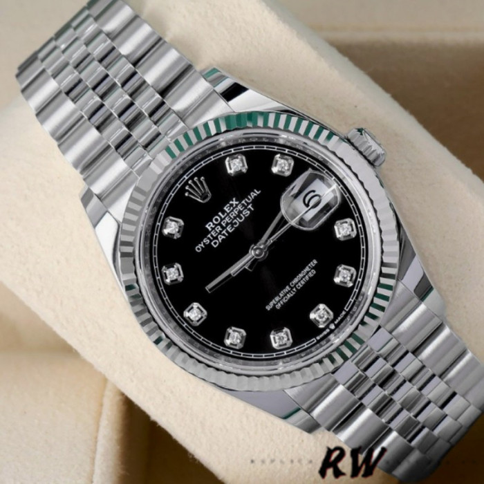 Rolex Datejust 126234 Fluted Bezel Black Diamond Dial 36MM Unisex Replica Watch