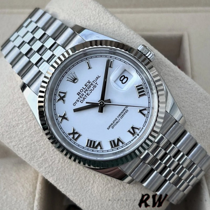 Rolex Datejust 126234 Fluted Bezel White Roman Dial 36MM Unisex Replica Watch