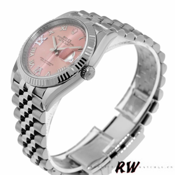 Rolex Datejust 126234 Fluted Bezel Pink Roman Dial 36MM Unisex Replica Watch