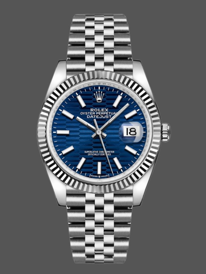 Rolex Datejust 126234 Fluted Bezel Blue Fluted Motif Dial 36MM Unisex Replica Watch