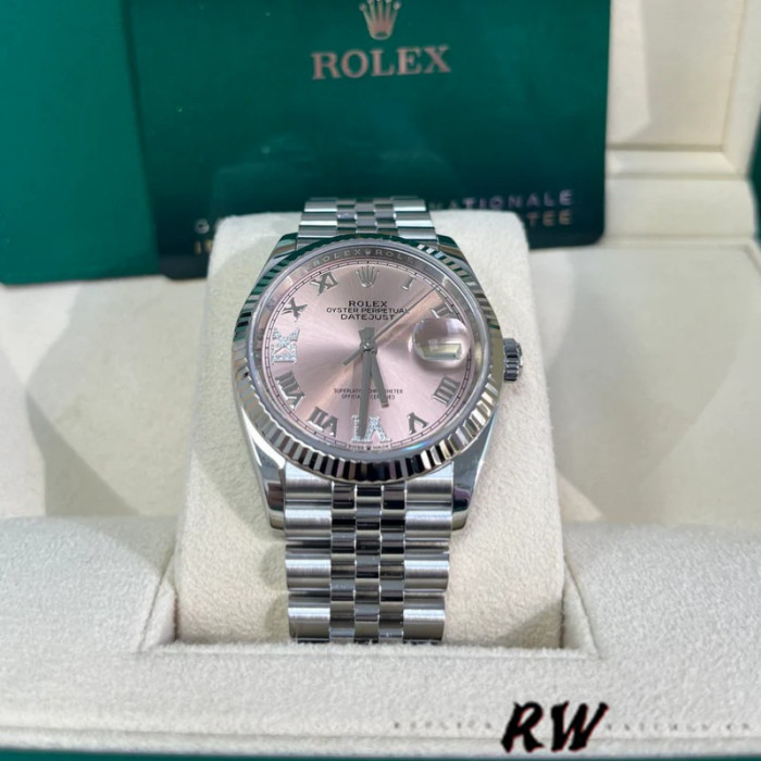 Rolex Datejust 126234 Fluted Bezel Pink Roman Dial 36MM Unisex Replica Watch