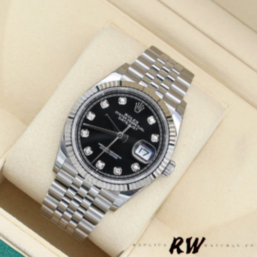 Rolex Datejust 126234 Fluted Bezel Black Diamond Dial 36MM Unisex Replica Watch