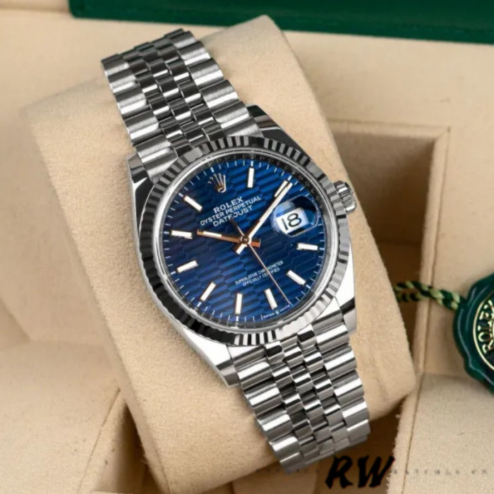 Rolex Datejust 126234 Fluted Bezel Blue Fluted Motif Dial 36MM Unisex Replica Watch