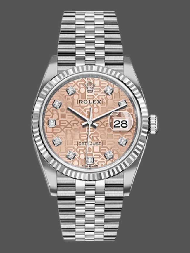 Rolex Datejust 126234 Fluted Bezel Pink Jubilee Diamond Dial 36MM Unisex Replica Watch