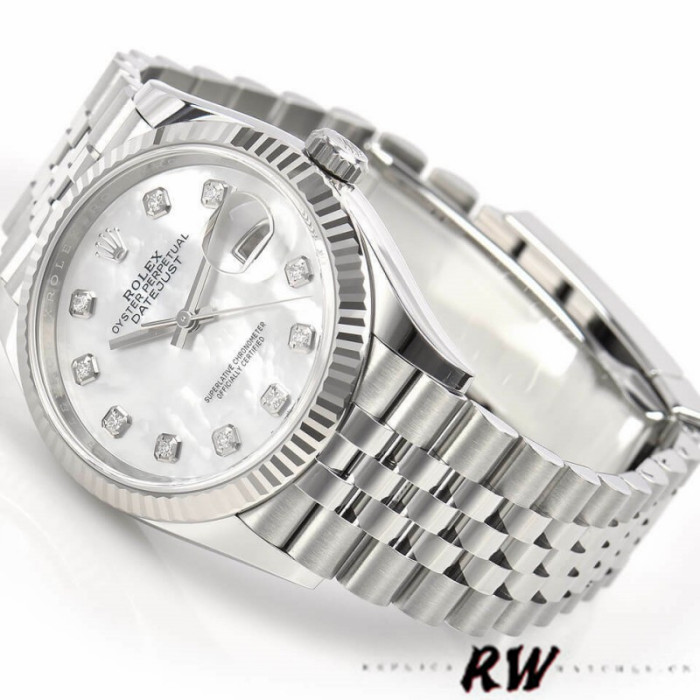 Rolex Datejust 126234 White Mother of Pearl Diamonds Dial 36MM Unisex Replica Watch