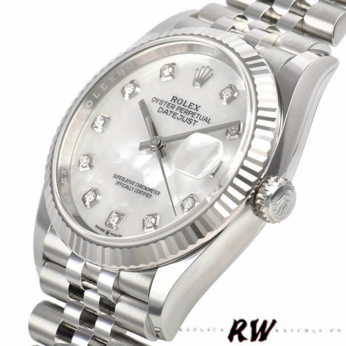 Rolex Datejust 126234 White Mother of Pearl Diamonds Dial 36MM Unisex Replica Watch