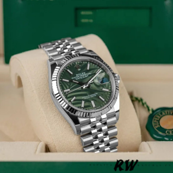 Rolex Datejust 126234 Olive Green Palm Motif Dial 36MM Unisex Replica Watch