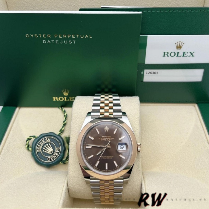 Rolex Datejust 126301 Rose Gold Chocolate Brown Index Dial 41MM Mens Replica Watch