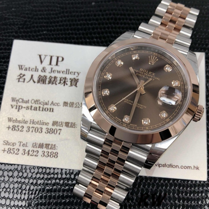 Rolex Datejust 126301 Rose Gold Chocolate Brown Diamonds Dial 41MM Mens Replica Watch