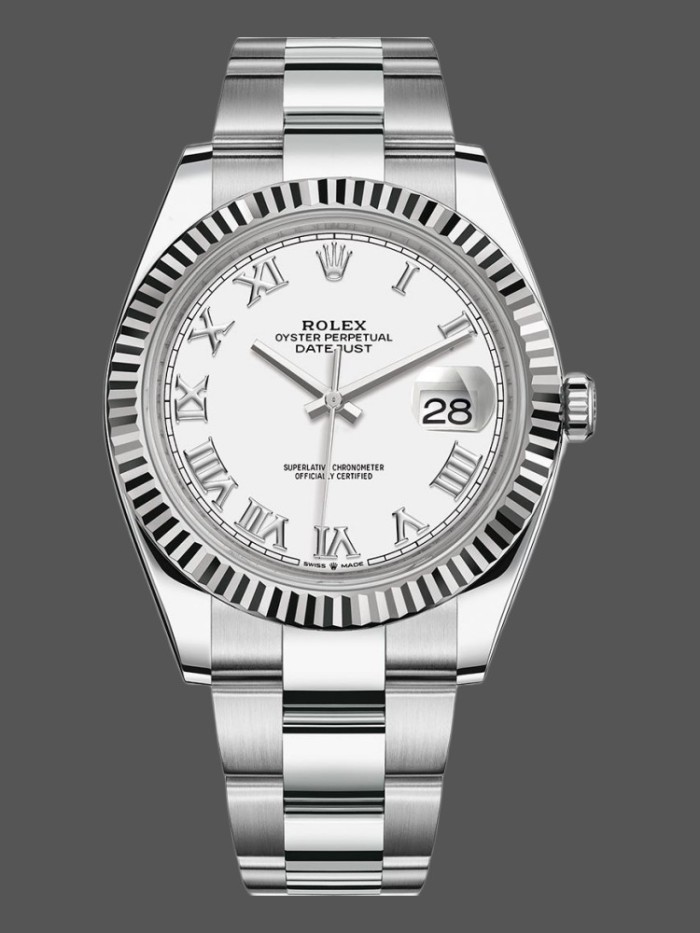 Rolex Datejust 126334 Fluted Bezel White Roman Numeral Dial 41MM Mens Replica Watch