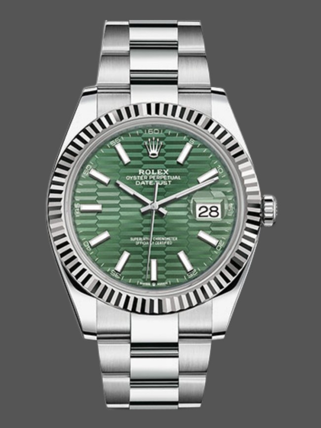 Rolex Datejust 126334 Fluted Bezel Green Motif Dial 41MM Mens Replica Watch