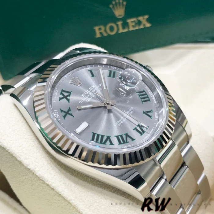 Rolex Datejust 126334 Fluted Bezel Grey Wimbledon Dial 41MM Mens Replica Watch