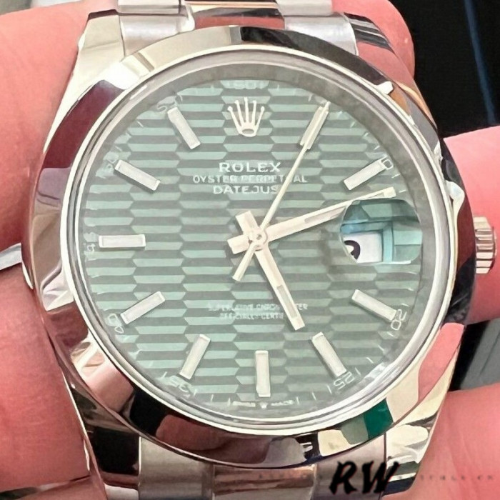 Rolex Datejust 126334 Fluted Bezel Green Motif Dial 41MM Mens Replica Watch