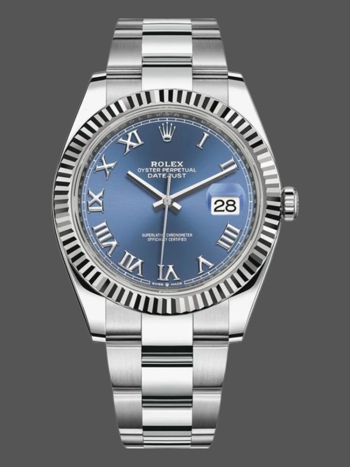 Rolex Datejust 126334 Fluted Bezel Blue Roman Numeral Dial 41MM Mens Replica Watch