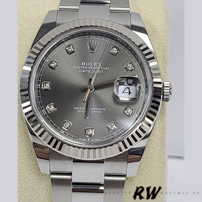 Rolex Datejust 126334 Fluted Bezel Dark Rhodium Grey Dial 41MM Mens Replica Watch