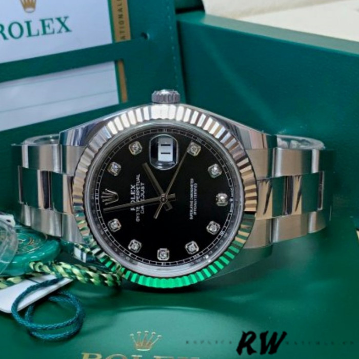 Rolex Datejust 126334 Fluted Bezel Black Diamond Dial 41MM Mens Replica Watch