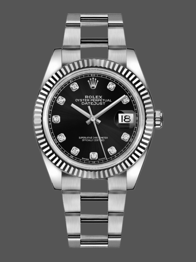 Rolex Datejust 126334 Fluted Bezel Black Diamond Dial 41MM Mens Replica Watch
