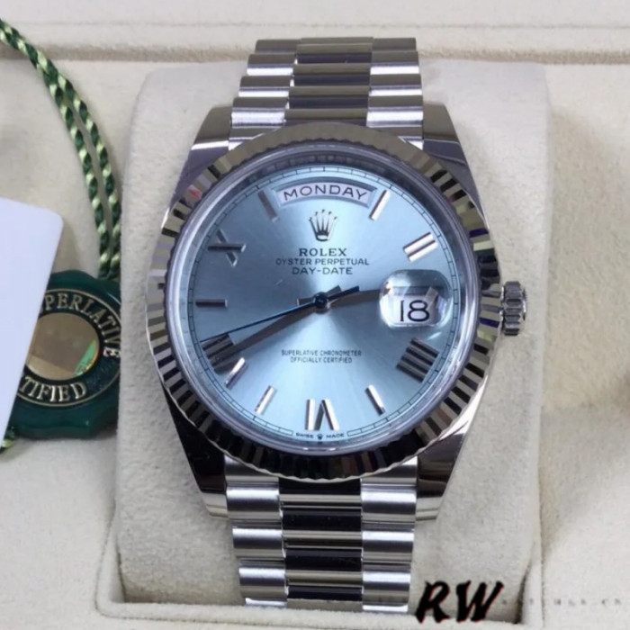 Rolex Day-Date 228236 Fluted Bezel Ice Blue Dial 40MM Mens Replica Watch