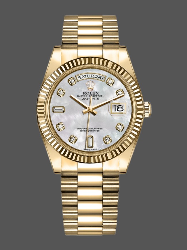 Rolex Day-Date 128238 Fluted Bezel White Mother of Pearl Dial 36MM Unisex Replica Watch