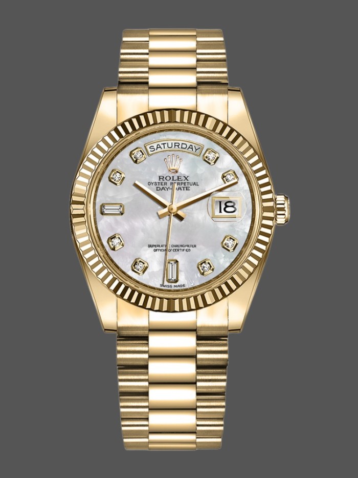 Rolex Day-Date 128238 Fluted Bezel White Mother of Pearl Dial 36MM Unisex Replica Watch